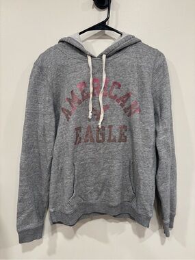 American Eagle Outfitters Gray Pullover Hoodie with Red Logo